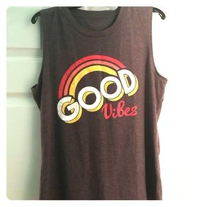 Gray Rainbow Good Vibes muscle shirt